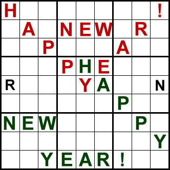 Sudoku Puzzle spelling Happy New Year